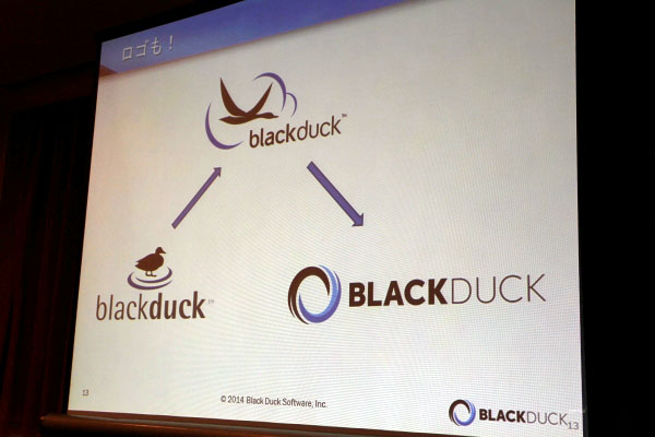 ブラック・ダックのロゴ。最新版は飛び回っているイメージ。